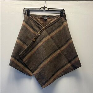 Wool Blend Asymmetrical Wrap Skirt in Brown Plaid